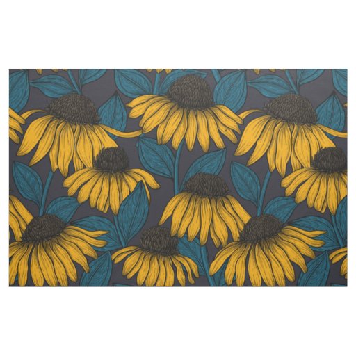 Yellow coneflowers on dark blue fabric