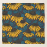 Yellow coneflowers on dark blue scarf<br><div class="desc">Hand-drawn coneflowers,  seamless vector pattern</div>