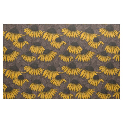 Yellow coneflowers on dark brown fabric