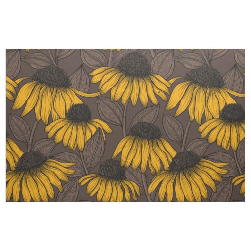 Yellow coneflowers on dark brown fabric
