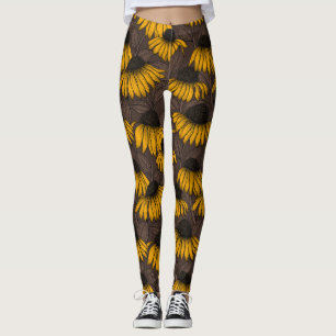 Yellow coneflowers on dark brown leggings
