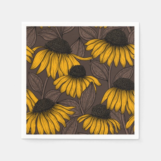 Yellow coneflowers on dark brown napkins (Front)