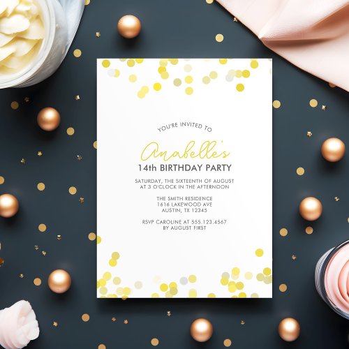 Yellow Confetti Dots Birthday Party Invitation