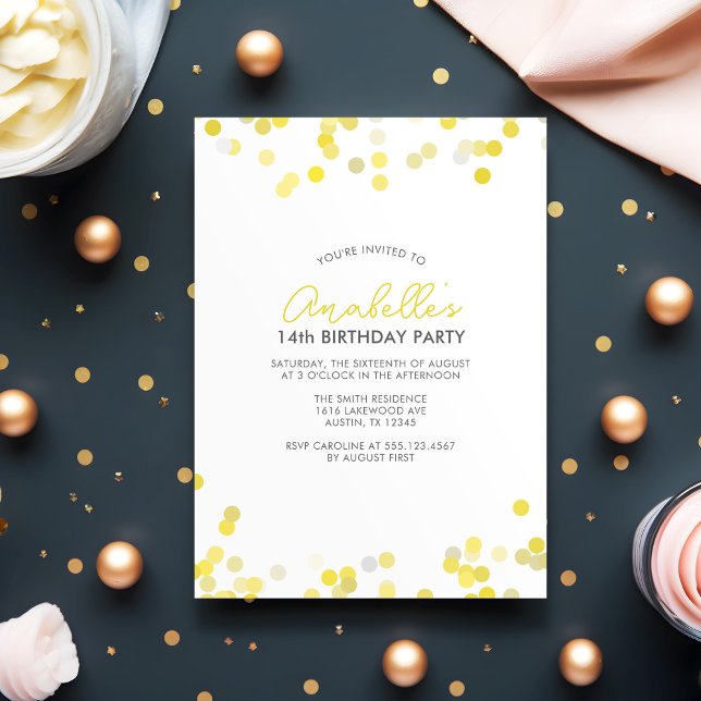 Yellow Confetti Dots Birthday Party Invitation (Creator Uploaded)