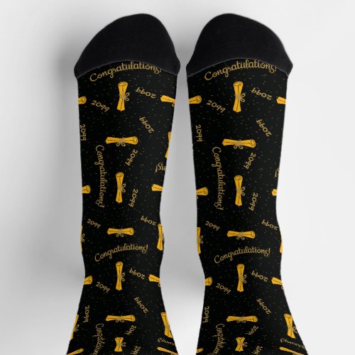 Yellow Congratulations Diploma Class Year Socks