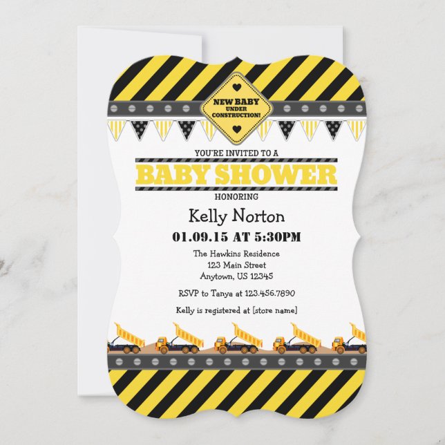 Yellow Construction Baby Shower Invitation (Front)
