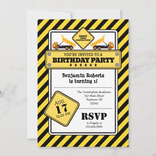 Yellow Construction Birthday Invitation