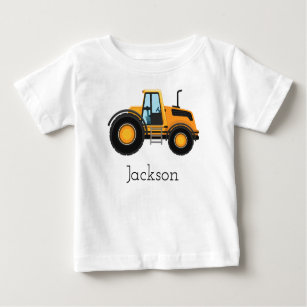 yellow Construction car With Custom Name Baby T-Shirt