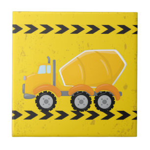 Yellow Construction Concrete Mixer Vehicle Kids Ceramic Tile