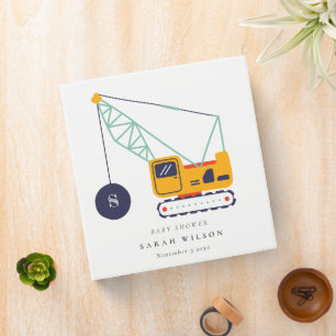 Yellow Construction Crane Vehicle Baby Shower 3 Ring Binder