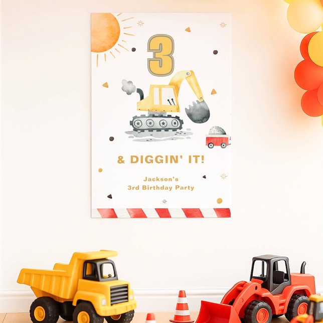 Yellow Construction Digger Brithday Party Welcome Poster (Creator Uploaded)
