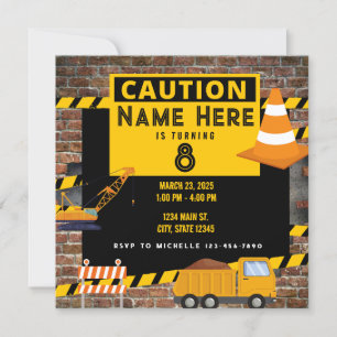 Yellow Construction Dump Truck Dirt Birthday Invitation