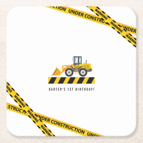 Yellow Construction Dump Truck Party Supplies Square Paper Coaster
