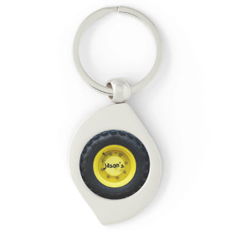 yellow construction Machines tractor tire Keychain
