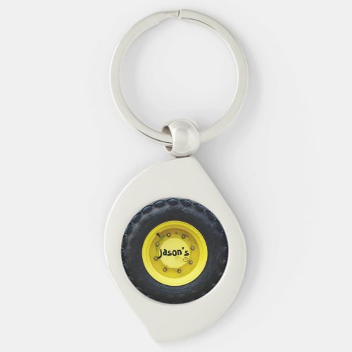 yellow construction Machines tractor tire Keychain