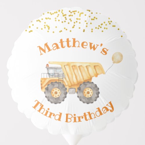 Yellow Construction Truck Birthday Balloon