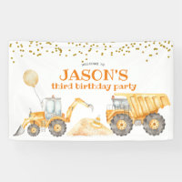 Yellow Construction Truck Birthday Large Banner