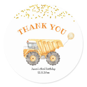 Yellow Construction Truck Birthday Sticker