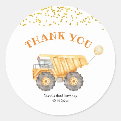 Yellow Construction Truck Birthday Sticker