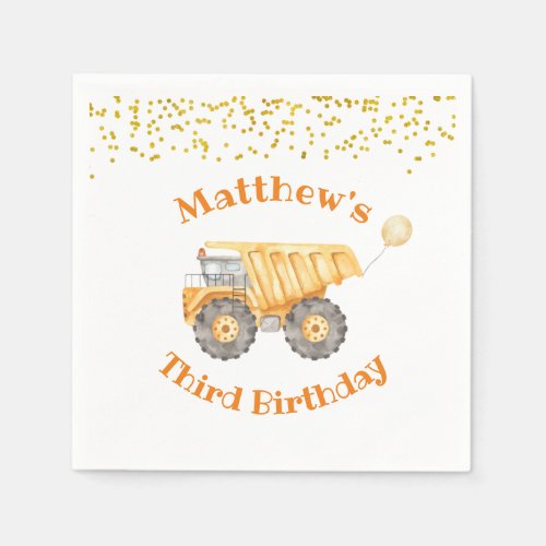 Yellow Construction Truck Party Napkin