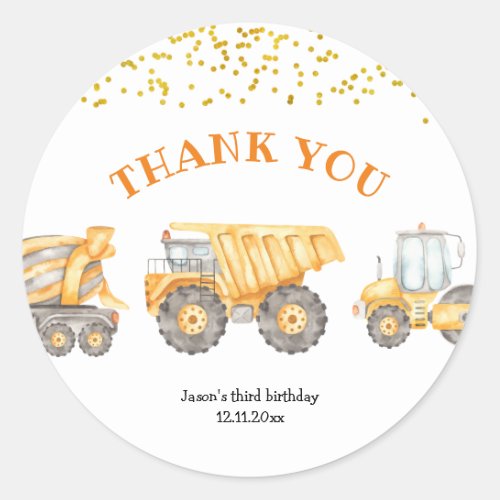 Yellow Construction Truck Thank You Sticker