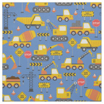 Yellow Construction Truck Vehicles Kids Pattern Fabric
