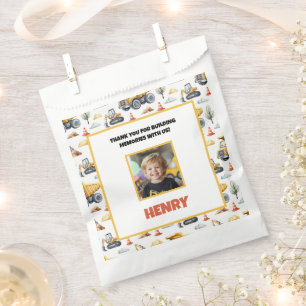Yellow Construction Trucks Boy Birthday Thank You Favor Bag