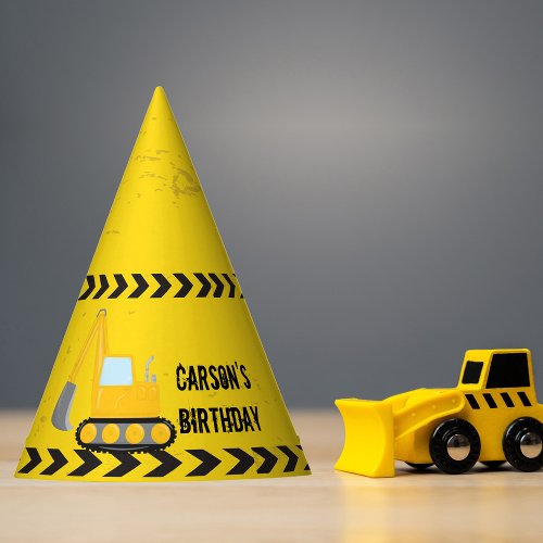 Yellow Construction Vehicle Custom Kids Birthday Party Hat