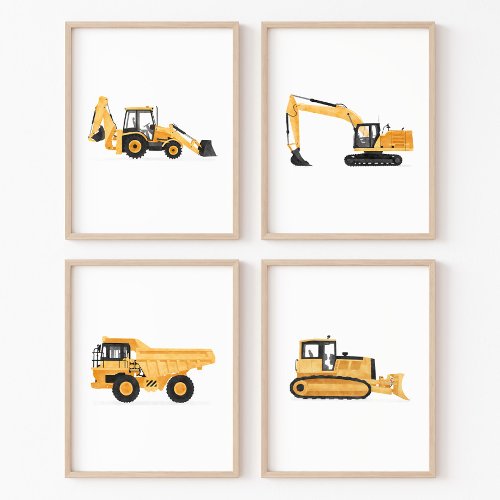 Yellow Construction Vehicles Boys Room Wall Art Sets
