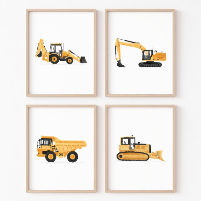 Yellow Construction Vehicles Boys Room Wall Art Sets (Creator Uploaded)
