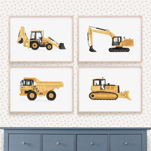 Yellow Construction Vehicles Boys Room Wall Art Sets