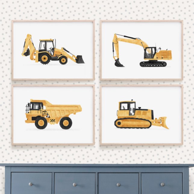 Yellow Construction Vehicles Boys Room Wall Art Sets (Creator Uploaded)