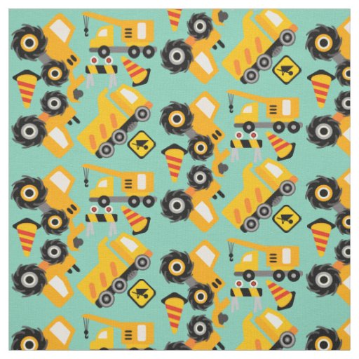 Yellow Construction Vehicles Fabric