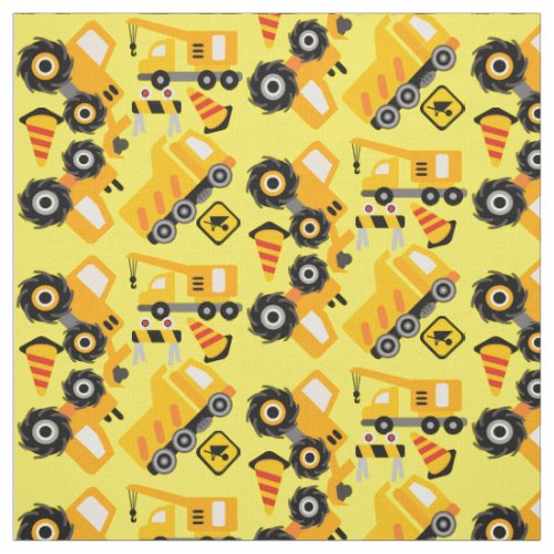 Yellow Construction Vehicles Fabric