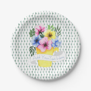 Yellow Container With Pastel Pansies Paper Plates