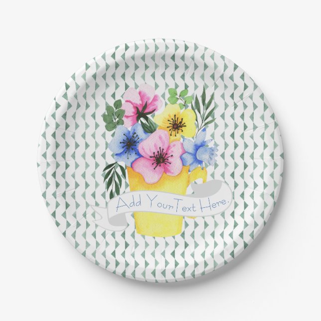 Yellow Container With Pastel Pansies Paper Plates (Front)