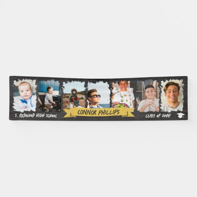 Yellow Cool Chalkboard Milestone Photos Graduation Banner (Horizontal)