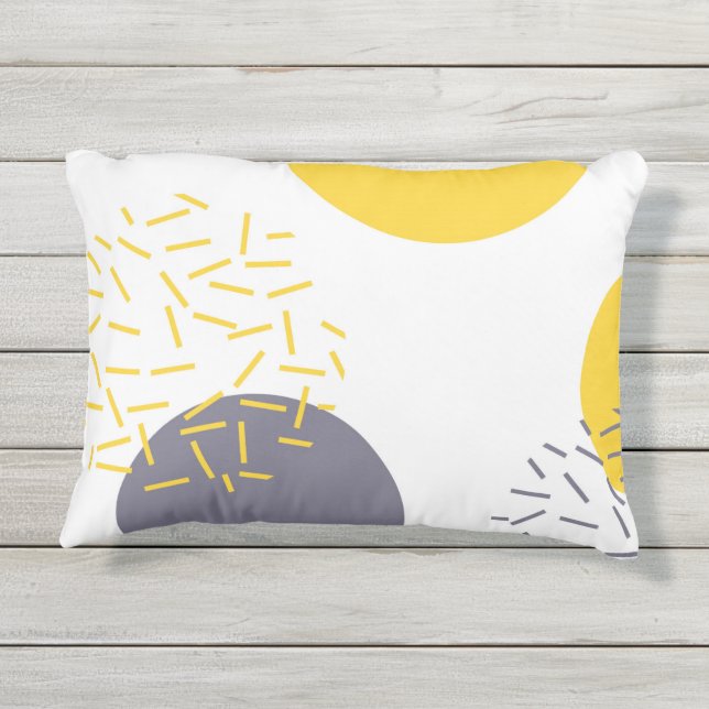Yellow, cool, modern, trendy geometric art outdoor pillow (Back)