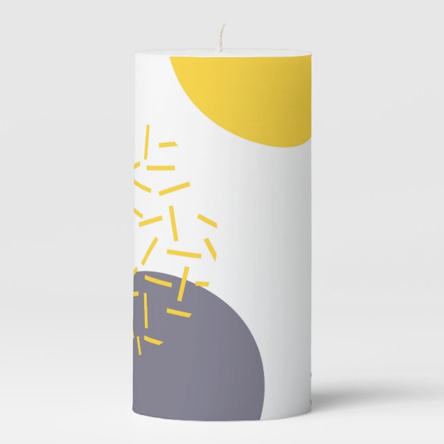 Yellow, cool, modern, trendy geometric art pillar candle (Front)