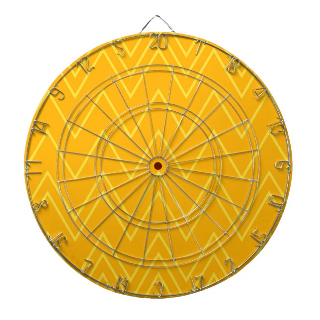 Yellow, cool, trendy, modern, urban zigzag pattern dart board (Front)