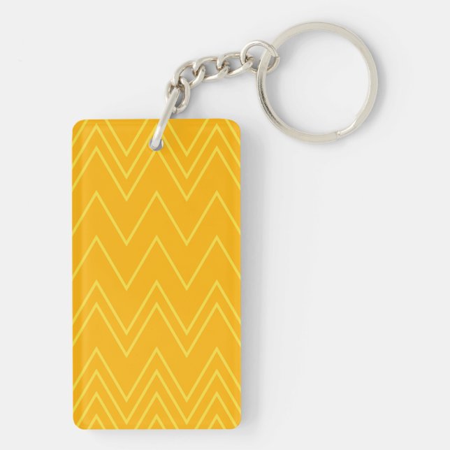 Yellow, cool, trendy, modern, urban zigzag pattern keychain (Back)