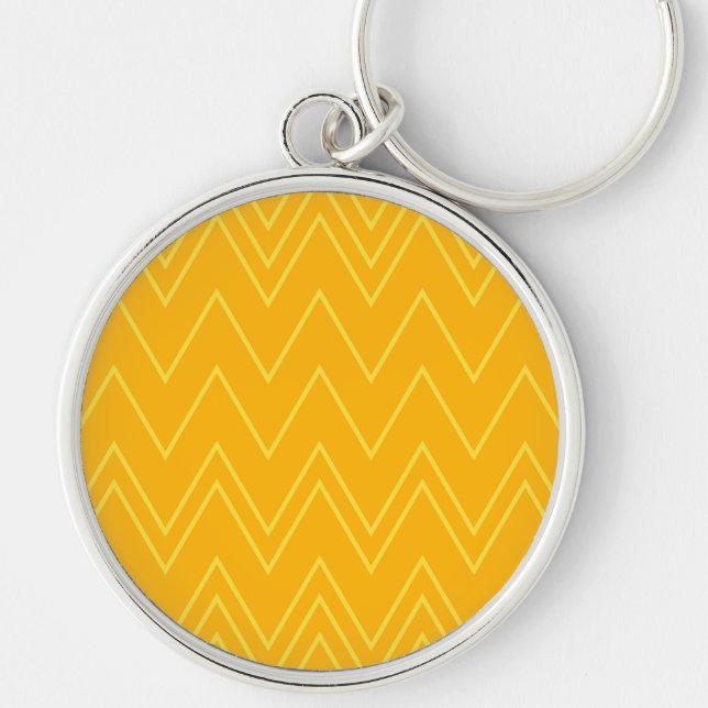 Yellow, cool, trendy, modern, urban zigzag pattern keychain (Front)