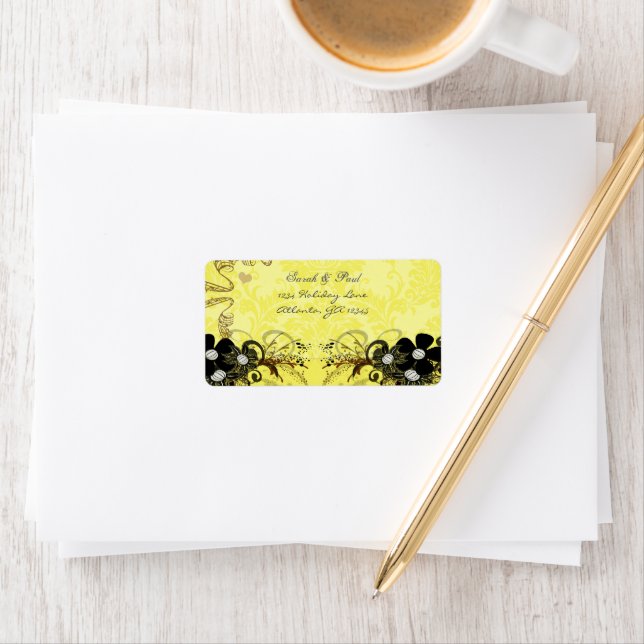 Yellow Copper Black Musical Floral Return Address Label (Insitu)
