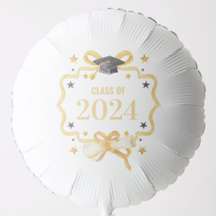 Yellow Coquette Bow Graduation Year Crest Balloon