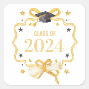 Yellow Coquette Bow Graduation Year Crest Square Sticker
