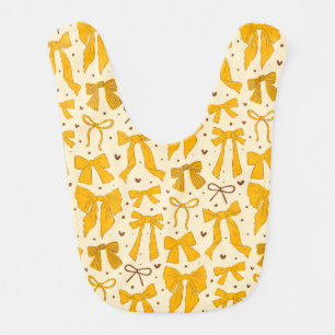 Yellow Coquette Bow Pattern Baby Bib
