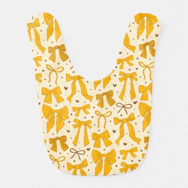 Yellow Coquette Bow Pattern Baby Bib (Front)
