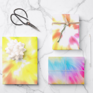 Yellow Coral Aqua Tie Dye Wrapping Paper Sheets