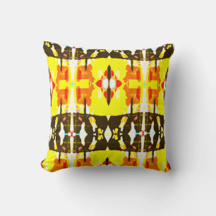Yellow Coral Black Mediterranean Look Large Tile Throw Pillow