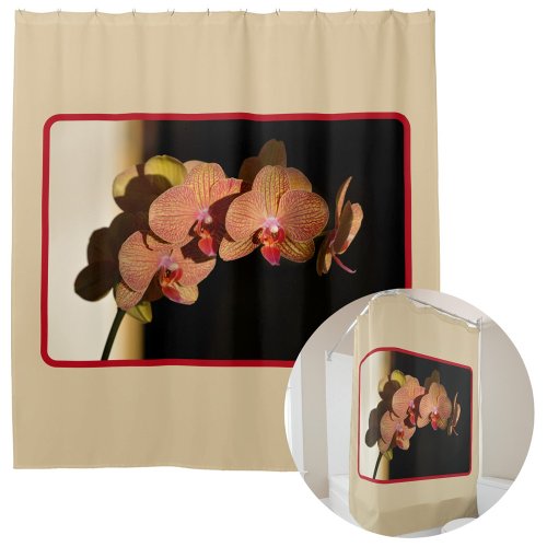 Yellow Coral Pink Orchids Photographic Floral Tan Shower Curtain